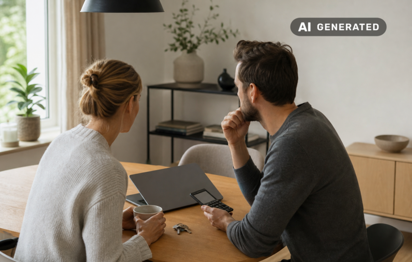 Ekonomin vid första lägenhetsköpet: kontantinsats, boendekostnad och buffert – AI-genererad bild
