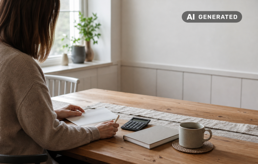 En hållbar månadsbudget: struktur för vardagsutgifter, sparande och oväntade kostnader – AI-genererad bild